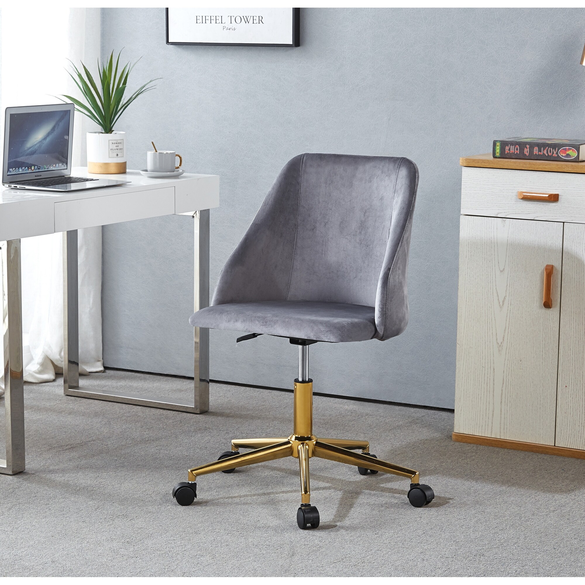 Porthos Home Ryo Swivel Office Chair Velvet Gold Chrome Legs