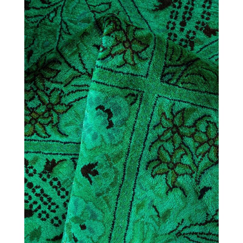 Overton Hand Knotted Wool Vintage Inspired Modern Contemporary Overdyed Green Octagon Area Rug - 7' 1" x 7' 1"