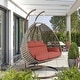 preview thumbnail 2 of 128, LeisureMod Modern 2-Person Egg Hanging Swing Chair with Beige Wicker, Oxford Fabric Cover, Patio Hammock Lounger and Cushions