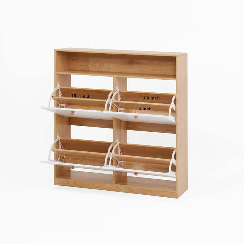 Shoe Storage Cabinet with 4 Flip Drawers, Freestanding Shoe Rack Organizer Cabinet, Shoe Cabinet with Adjustable Compartments