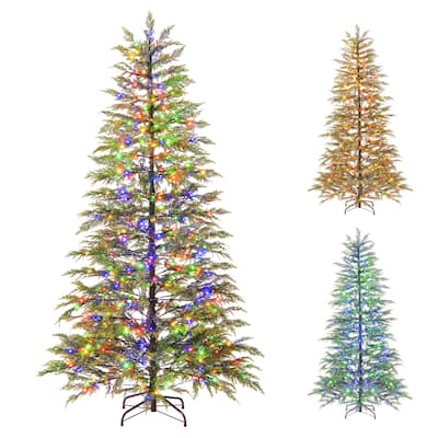 Gymax 6.5 FT Pre-Lit Artificial Christmas Tree Hinged Spare Xmas Fir