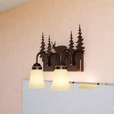Bryce 2 Light Bronze Rustic Deer Bathroom Vanity Fixture - 16.75-in W x 13.75-in H x 7.75-in D