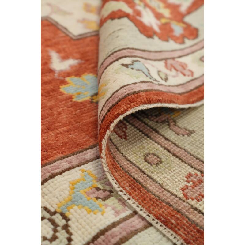 Hand Knotted Oriental 100% Wool Carpet Transitional Medallion Oranges & Rust Oushak Area Rug - 9' 11'' X 8' 3''