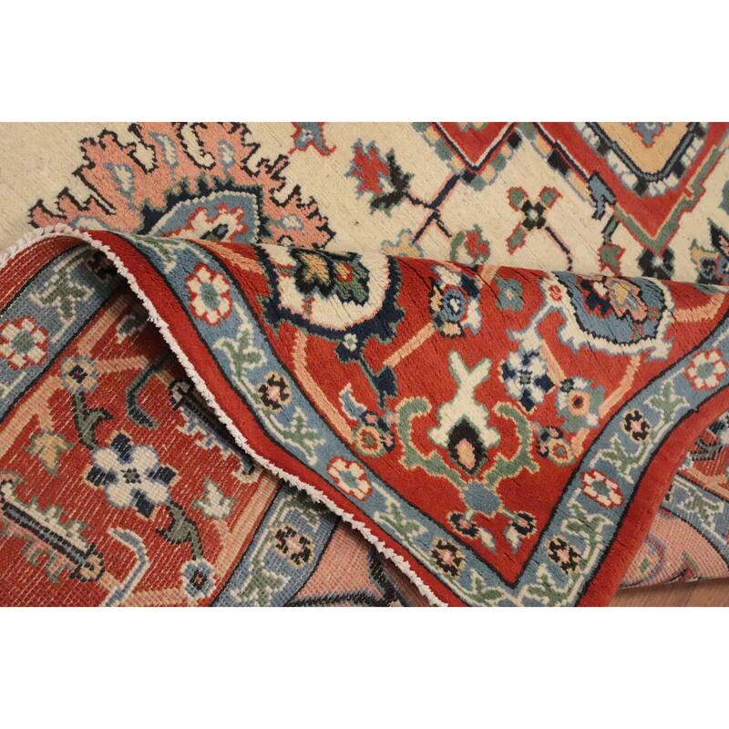 Hand Knotted Oriental 100% Wool Carpet Traditional Medallion Oranges & Rust Heriz (serapi) Area Rug - 8' 9'' X 6' 1''