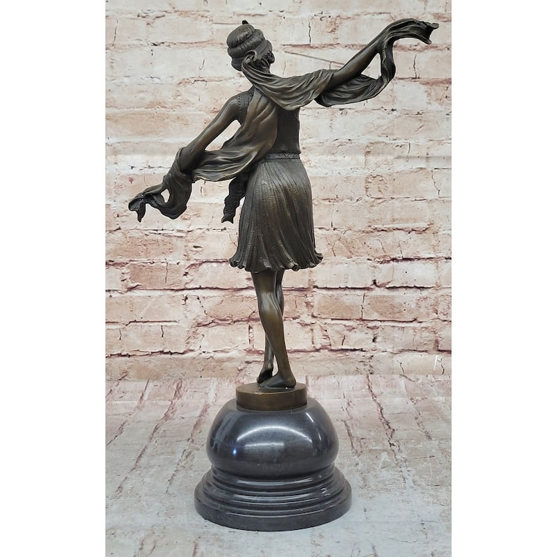 Art Deco Bronze Sculpture Of A Dancing Woman In Flowing Attire By Kernalan