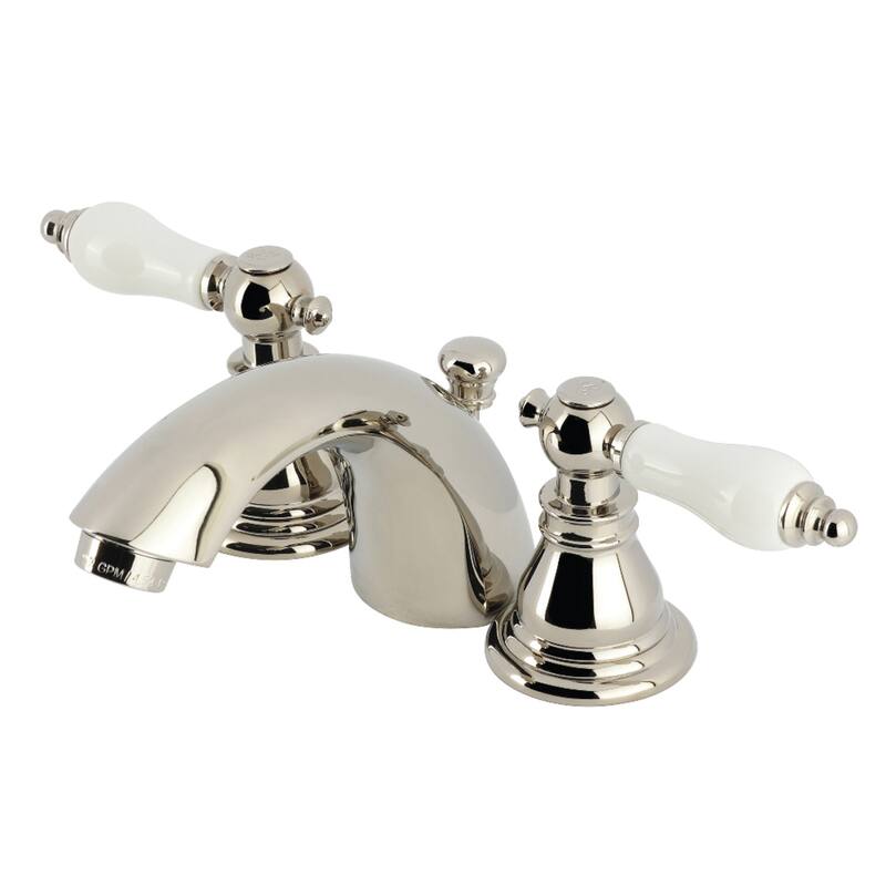 American Patriot Two-Handle 3-Hole Deck Mount Mini-Widespread Bathroom Faucet with Plastic Pop-Up - Polished Nickel