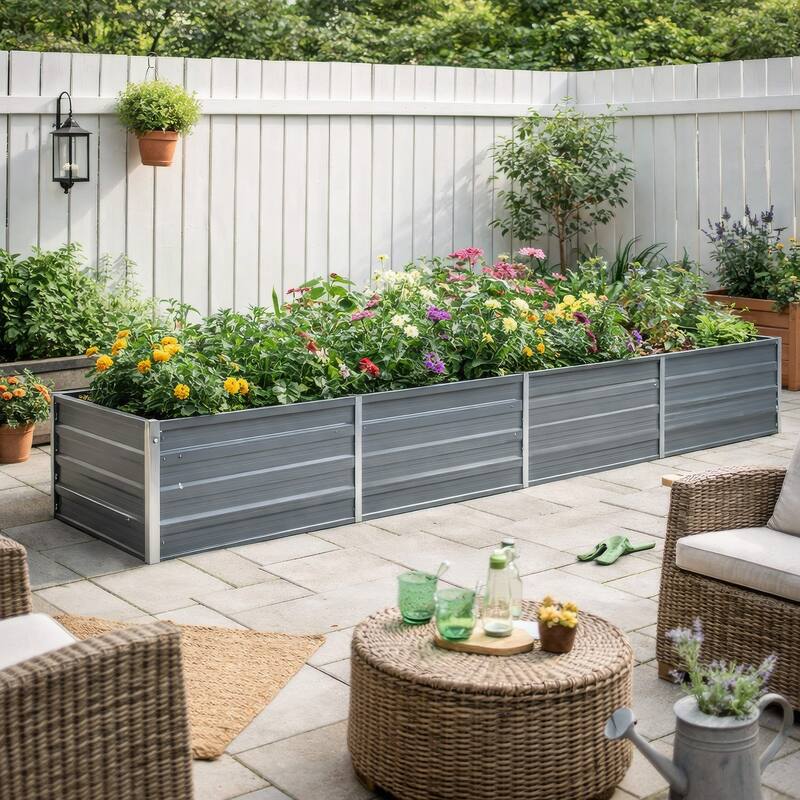 Raised Garden Flower Bed, 32 x 126 Galvanized Steel Gray, Rectangular
