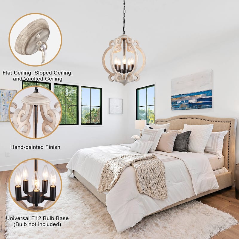 5-Light Candlestick Vintage Hanging Linear Chandelier Lighting for Kitchen Island