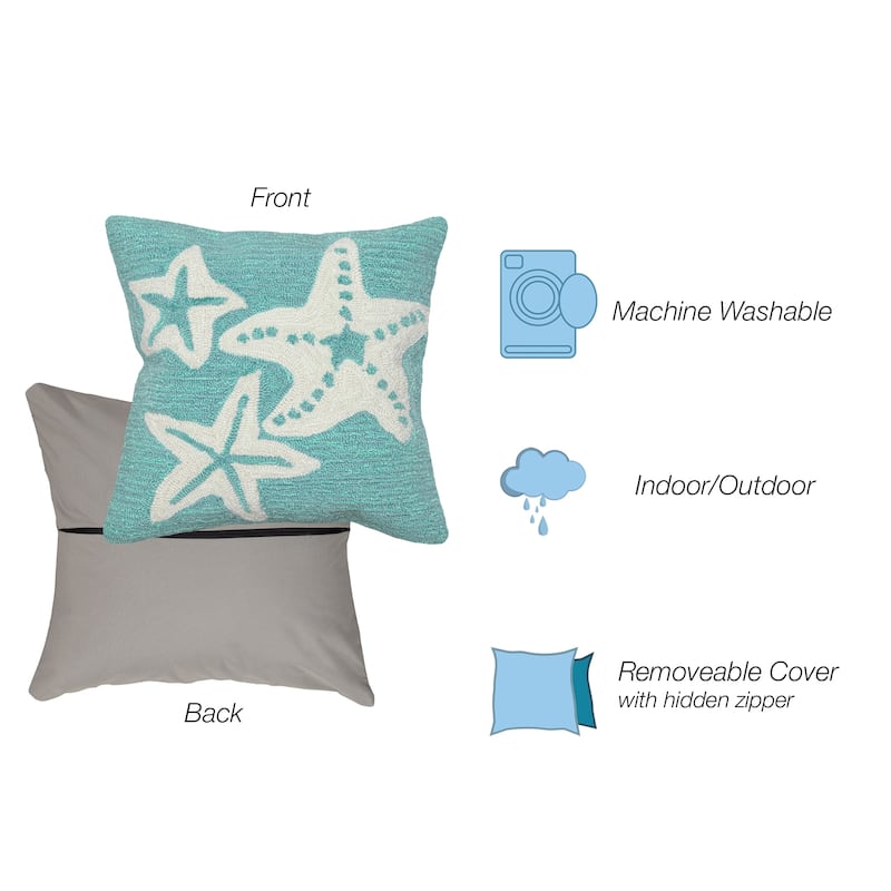Liora Manne Frontporch Starfish Indoor/Outdoor Pillow Aqua 18" Square
