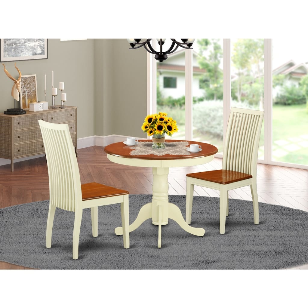 Kitchen Table Set 3pc - Round Dining Table & 2 Chairs - Buttermilk Cherry Finish - Small Space Friendly