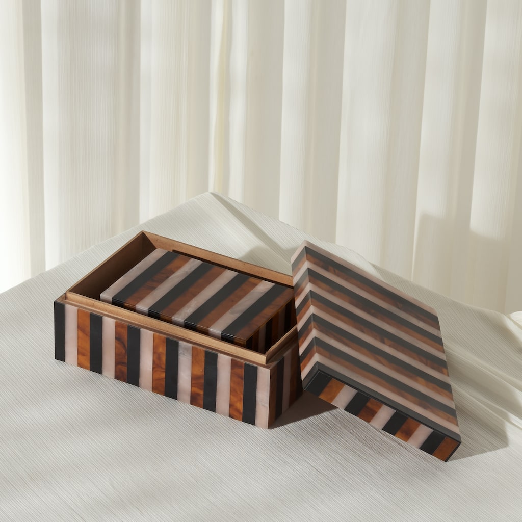 SAFAVIEH Home Ina Black/Brown Resin Decorative Box Set of 2