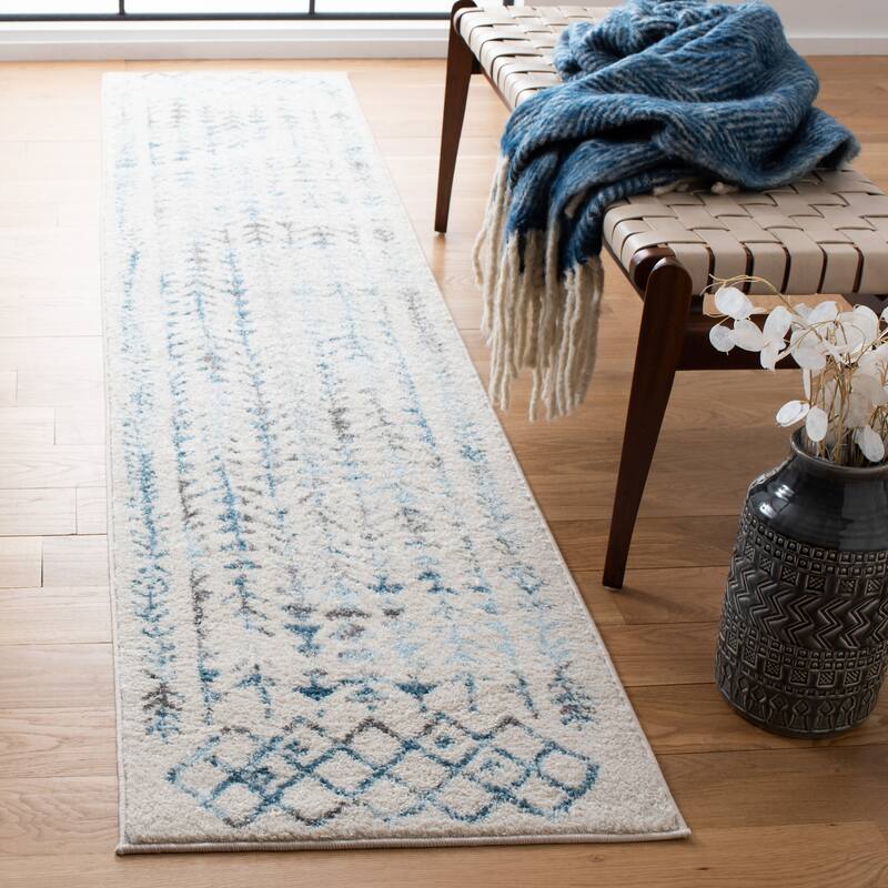 SAFAVIEH Tulum Adda Moroccan Boho Rug - 2' x 9' Runner - Ivory/Turquoise