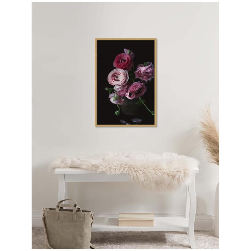 Kate and Laurel Sylvie Moody Dark Pink Floral Bouquet Framed Canvas by Kristy Campbell