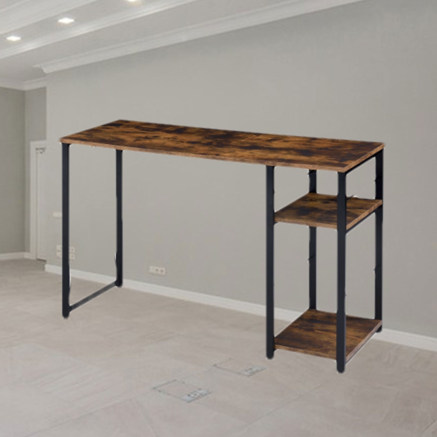 Industrial Rectangular Writing Desk with 2 Open Shelves and Industrial Rectangular Writing Desk with 2 Open Shelves and