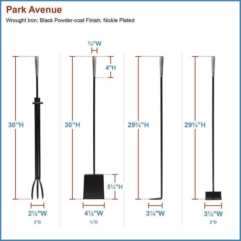 Achla Designs Modern Park Avenue Fireplace Set of 4 Tools, 32.5 Inch Tall