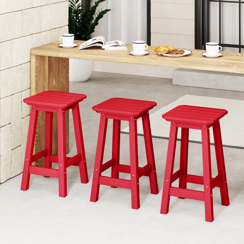 Laguna Hdpe All Weather Outdoor Patio 24" Square Counter Stool (Set Of 3)