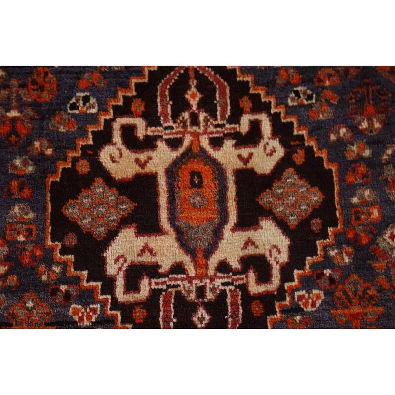 Hand Knotted Oriental 100% Wool Carpet Traditional Tribal Navy Blue & Blues Shiraz Area Rug - 5' 4'' X 3' 8''