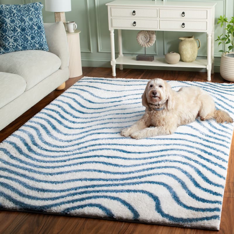 SAFAVIEH Tahoe Rica Shag Modern Stripe 1.2-inch Thick Rug