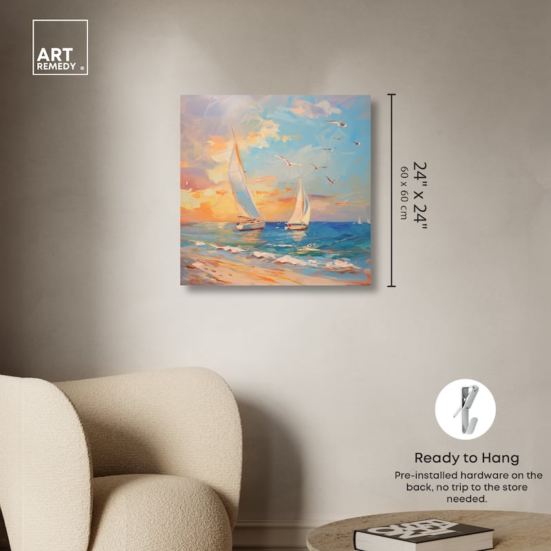 Art Remedy Sailboats In The Sunset Gallery Wrapped Sailing 1 Piece Canvas Wall Art