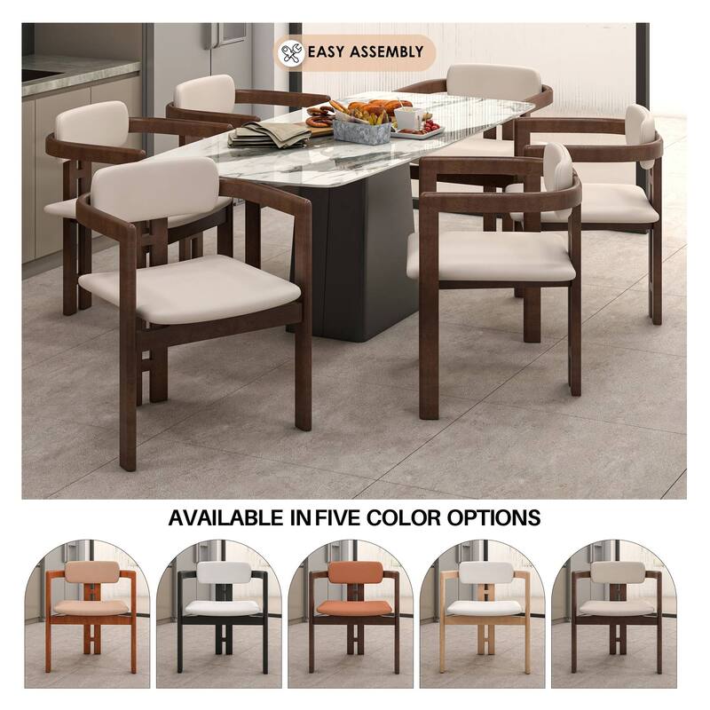 Dining Chairs Upholstered Leather Seats in Rubberwood Set of 2 Arm Chairs Open Back Design