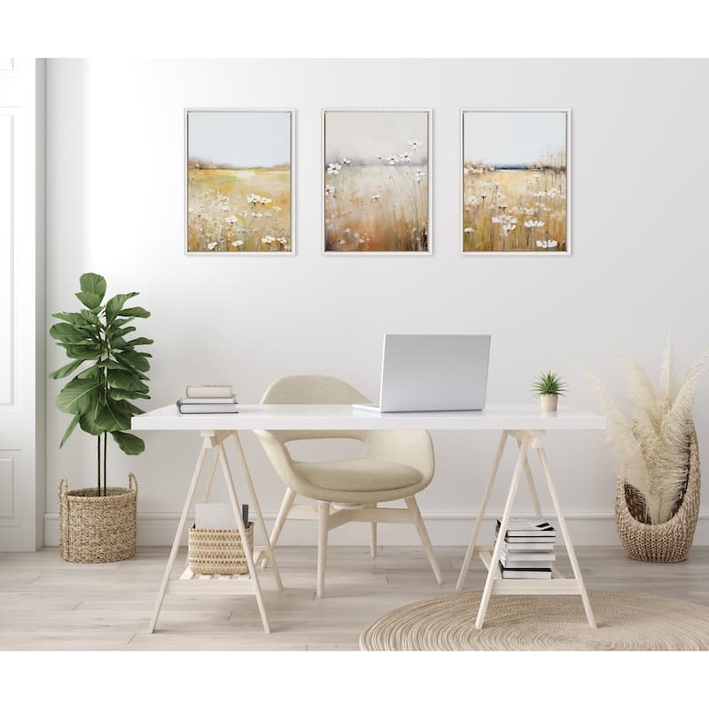 Kate and Laurel Sylvie Traditional Painterly Summer Meadows Framed Canvas Art Set by The Creative Bunch Studio