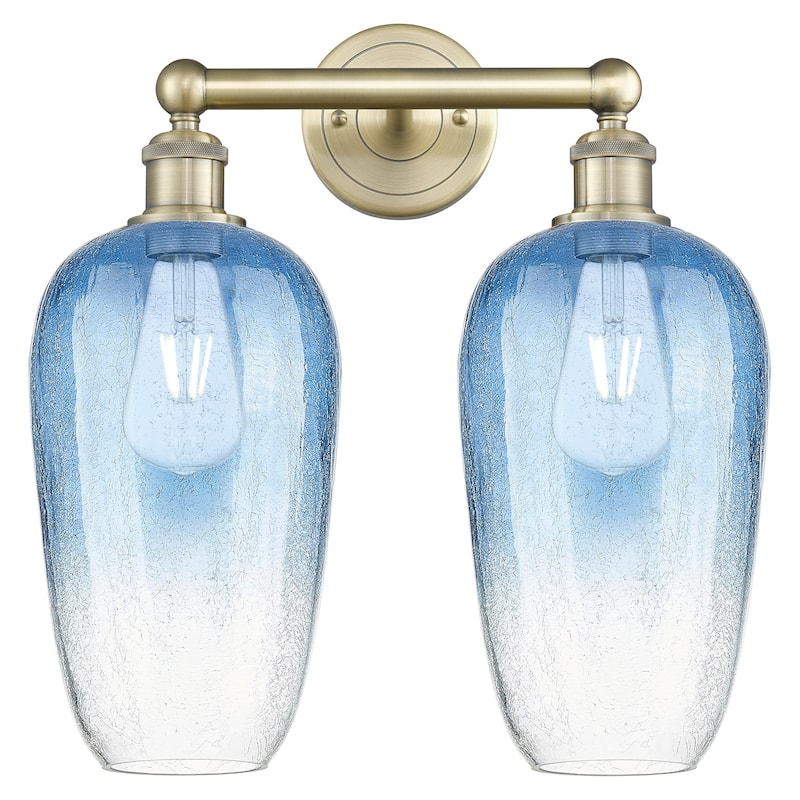 Innovations Lighting 616-2W-18-16 Brookhaven Flute Vanity Brookhaven - Antique Brass / Sapphire Blue