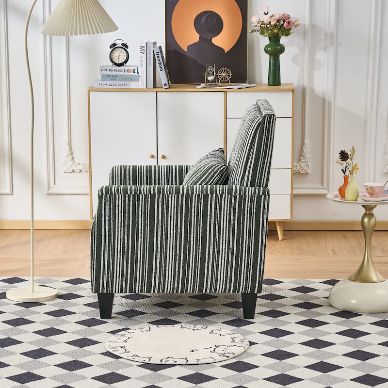 Modern Accent Chair with Arms,Comfy Upholstered Armchair for Living Room,Grey and White Striped Armchair with Nailhead Trim