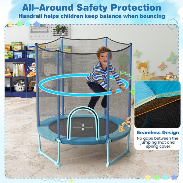 slide 2 of 9, 60" Trampoline with Gymnastic Bar and Rings for Kids-Blue - 60" x 85" (Dia. x H) 60" x 85" (Dia. x H)