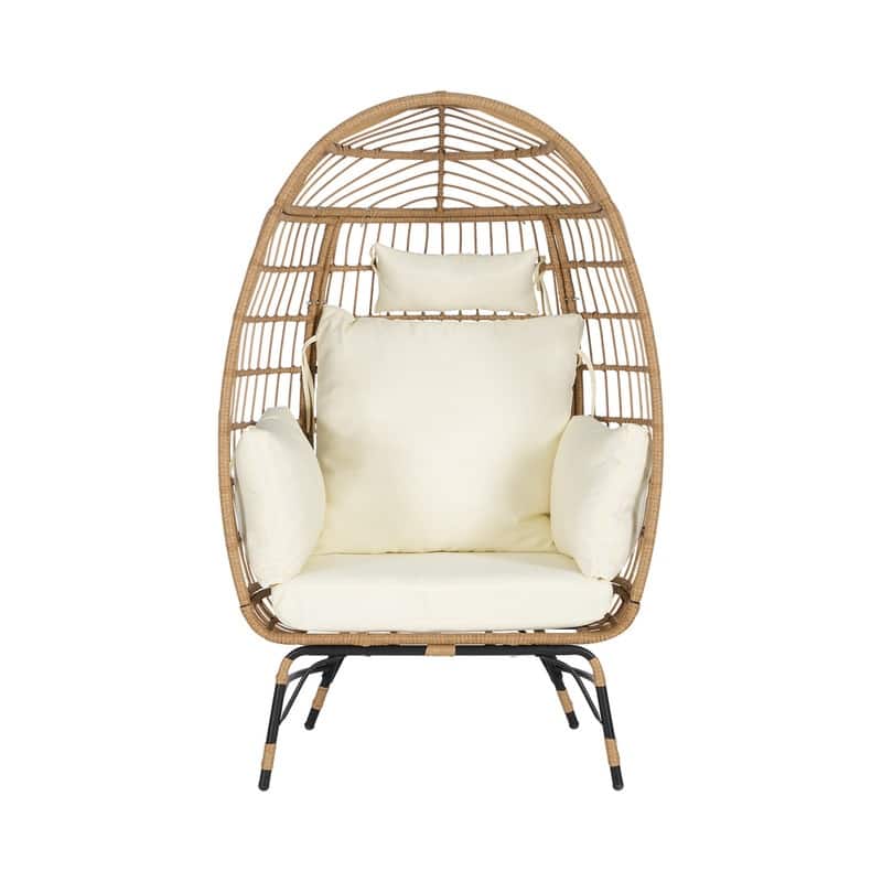 Wicker Egg Chair with Ottoman, Oversized Indoor Outdoor Lounger for Patio, Backyard, Living Room