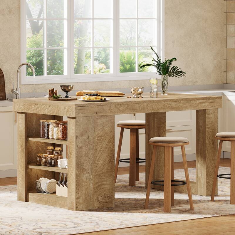 Kitchen Island with Storage Shelf, 55" Farmhouse Prep Table