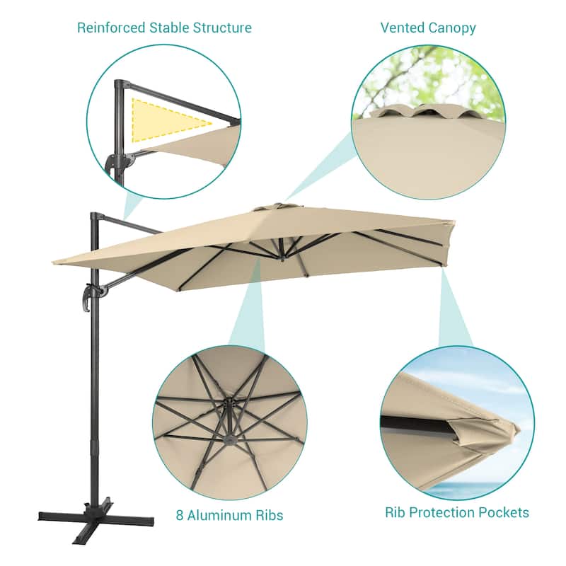 BONOSUKI 9x9FT Cantilever Patio Offset Umbrella Angle Adjustment On