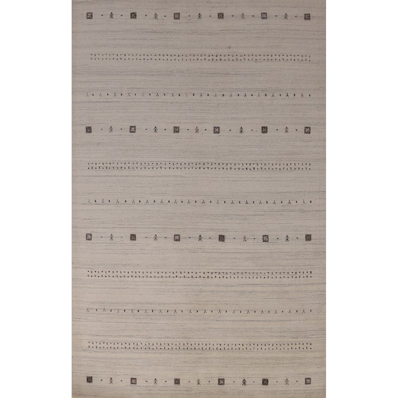 Tribal Beige Gabbeh Area Rug Handmade Modern Wool Carpet - 5'4" x 7'9"