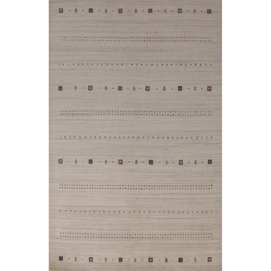 Tribal Beige Gabbeh Area Rug Handmade Modern Wool Carpet - 5'4" x 7'9"
