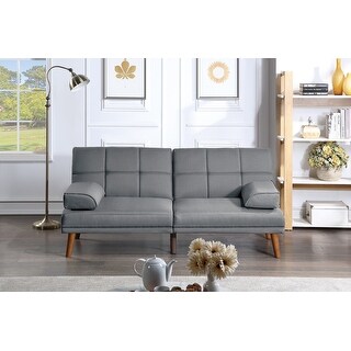 Blue Grey Polyfiber Adjustable Tufted Sofa with Solid Wood Legs - Bed ...