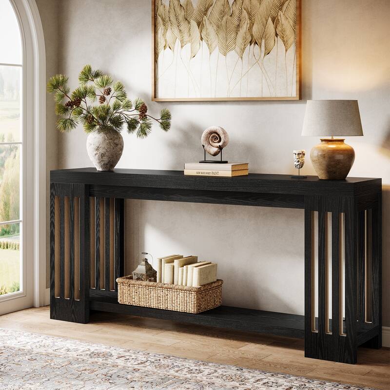 Farmhouse Console Table, 70.9-Inch Entryway Sofa Table Behind Couch - Black