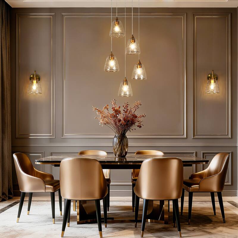 Dilera Modern Gold 5-Light Glass Chandelier Cluster Island Pendant for Kitchen Island - D18" x H68.4" Max