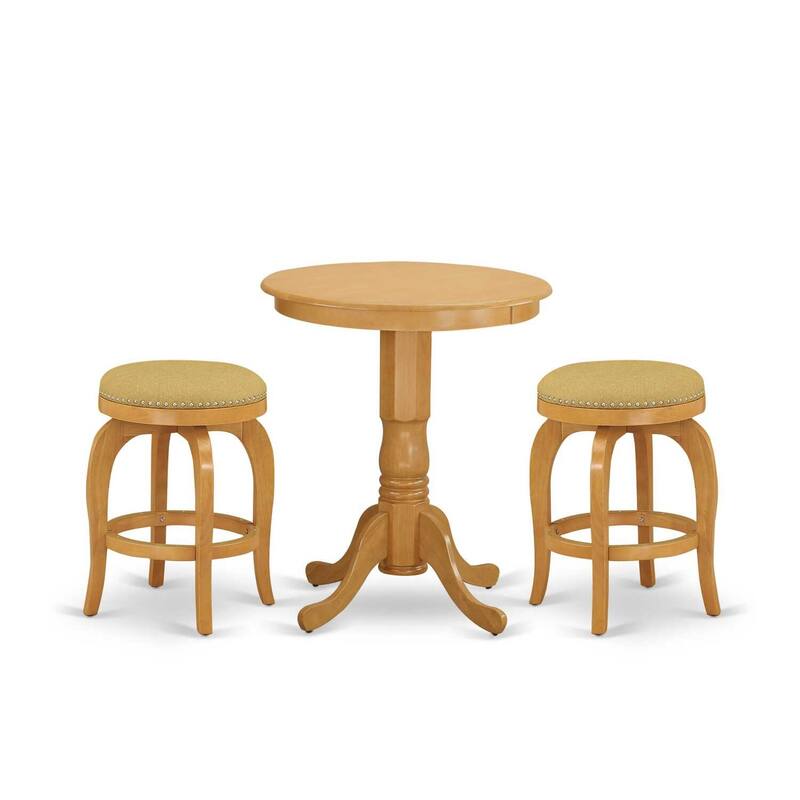 HomeStock 3-Piece Round Natural Oak Finish Solid Wood Top Dining Table with 2 Parson-Chairs