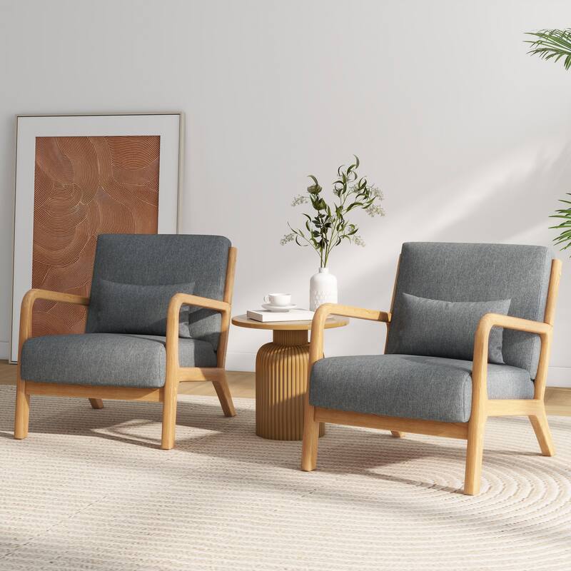 2 Set Mid Century ModernUpholstered Accent Chairs Armchair with Pillow