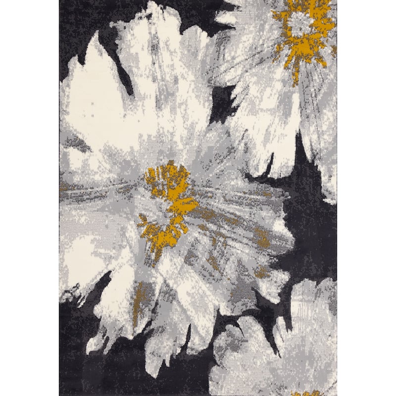 Florence Collection - Grey/Yellow Floral Rug - 4'7" x 6'7"