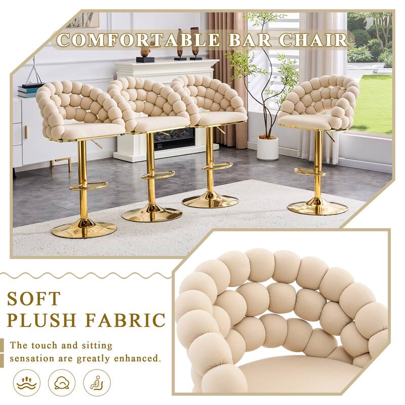 Counter Height Bar Stools Set of 2, Velvet Upholstered Swivel Bar Stools, Tufted Adjustable Dining Chairs with Footrest