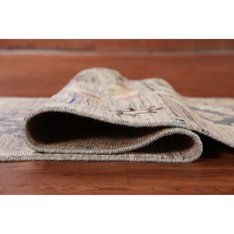 Hand Knotted Oriental 100% Wool Carpet Transitional Floral Multi-Colored Oushak Runner Rug - 9' 10'' X 2' 6''