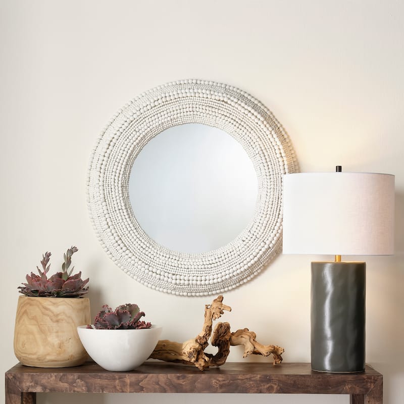 Jamie Young Strand Wood Beaded Round Wall Mirror