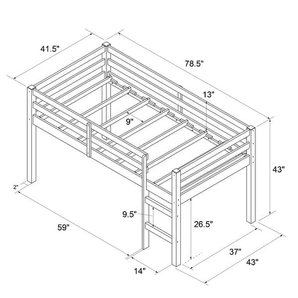 dimension image slide 1 of 3, Avenue Greene Nyro Twin Wooden Loft Bed