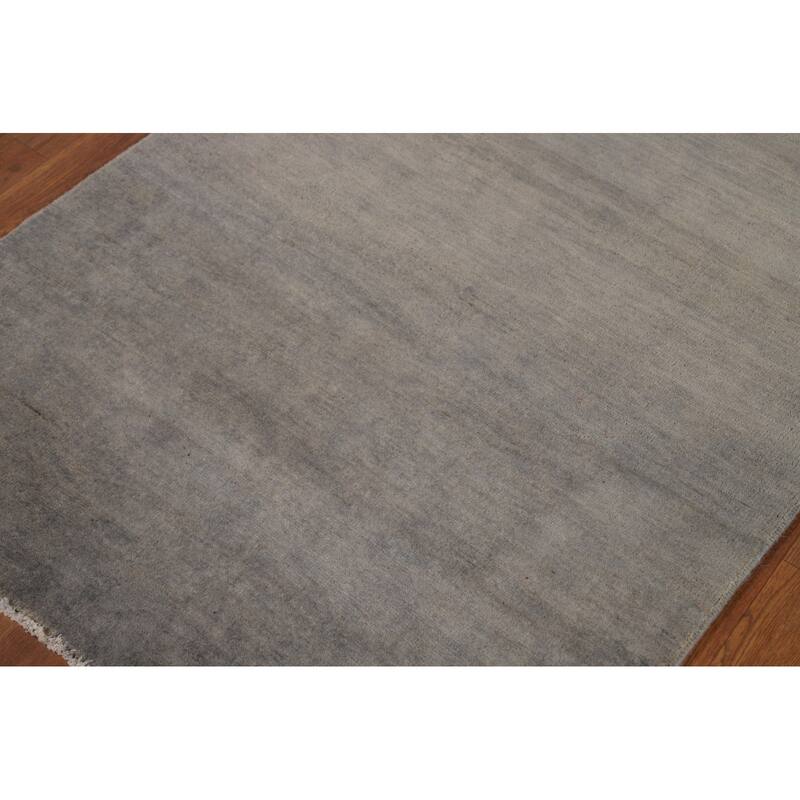 Hand Knotted Oriental 100% Wool Carpet Modern Solid Greys & Charcoal Gabbeh Area Rug - 4' 4'' X 3' 4''