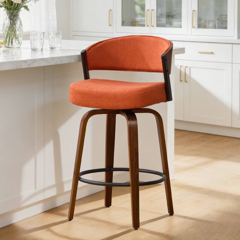 Upholstered Swivel Counter Height Bar Stool with Curved Back and Bentwood Frame - 37.2"H x 19.1"W x 20.5"D
