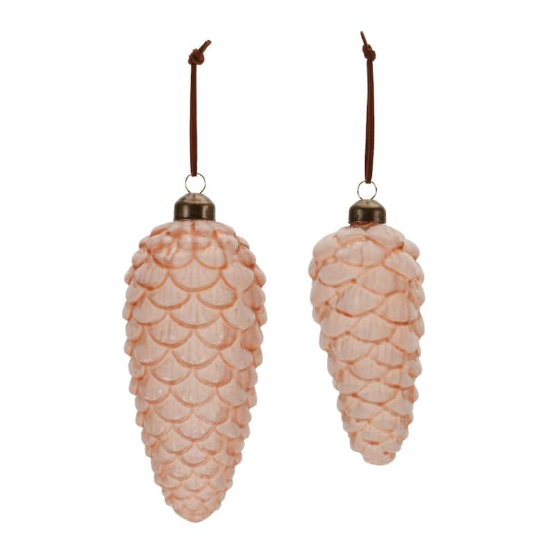 Frosted Glass Christmas Pine Cone Ornaments - 7" - Pink - 6ct