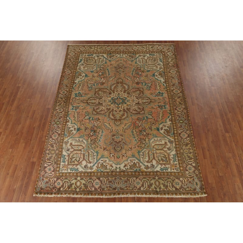 Geometric Heriz Persian Antique Area Rug Handmade Bedroom Wool Carpet - 7'7"x 10'9"