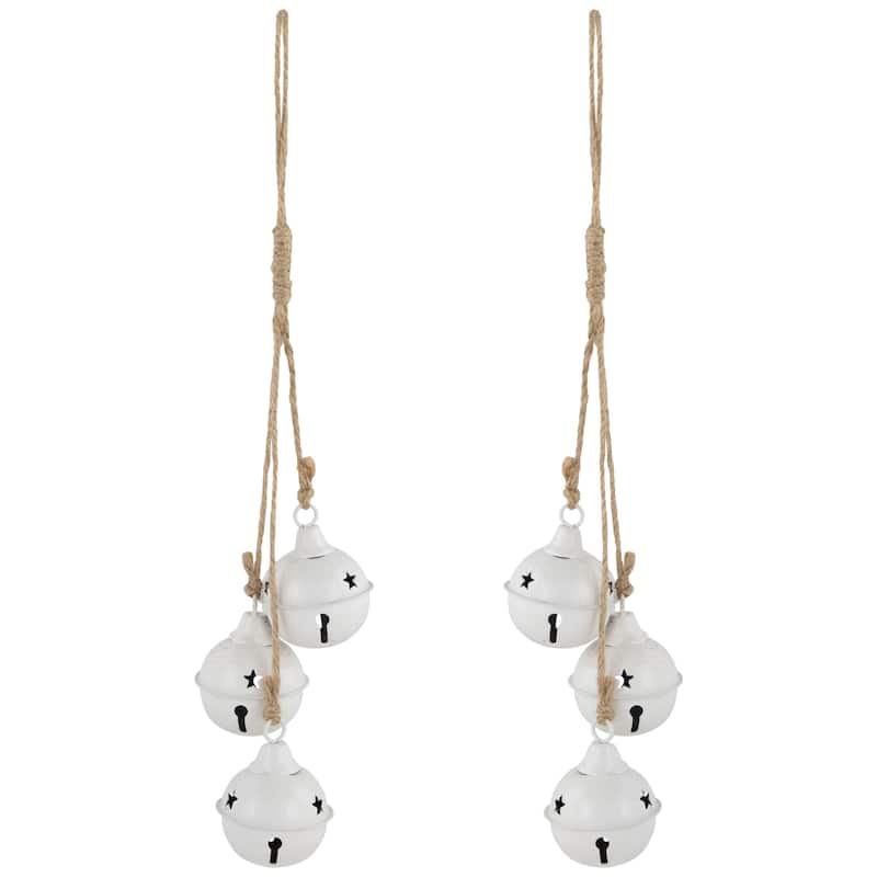 Cascading Christmas Jingle Bell Ornaments - 13.5" - White - Set of 2