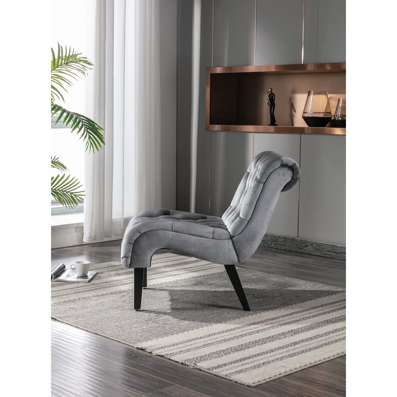 Silver Modern 22.83" Upholstered Buttons Tufted Accent Chair with Wooden Legs for Living Room