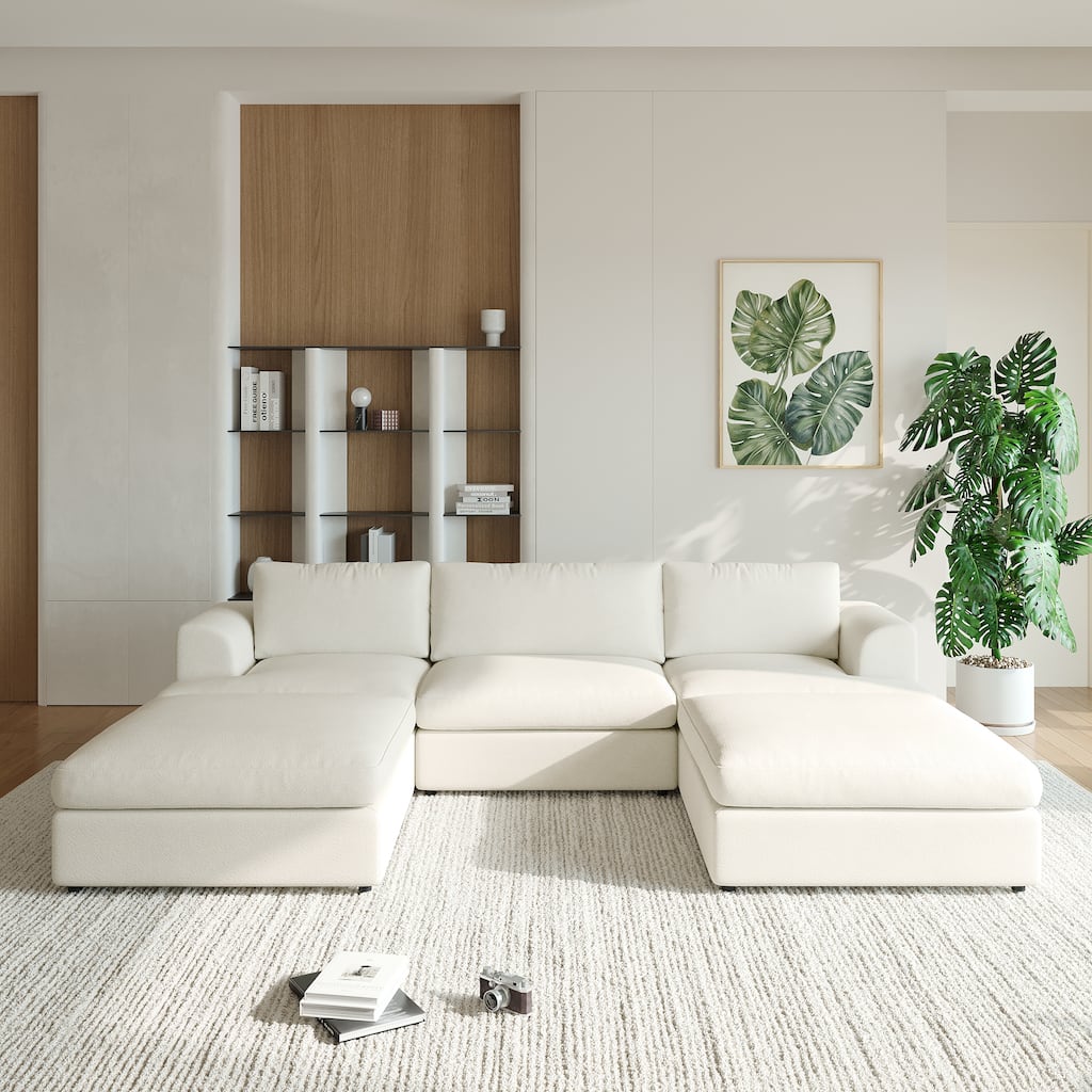 118.11" 3 Seater Cloud Couch,Sectional Couches With 2 Ottoman for Living Room Office